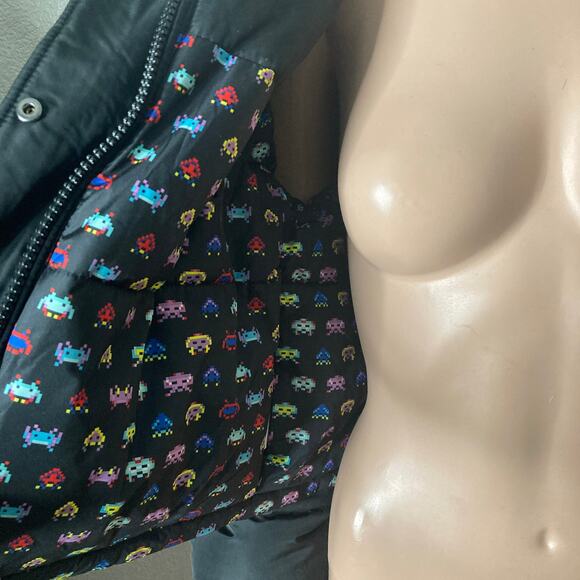 Zara Space Invaders Reversible Quilted Puffer Jacket Womens XS Oversized - Picture 8 of 16